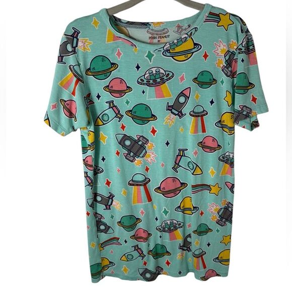 Posh Peanut Alien UFO Space Print Two Piece Bamboo Pajama Set - Picture 2 of 7